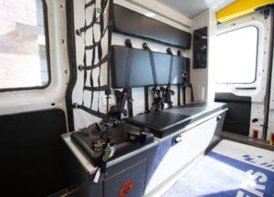 demers ford transit ambulance with blue and white exterior